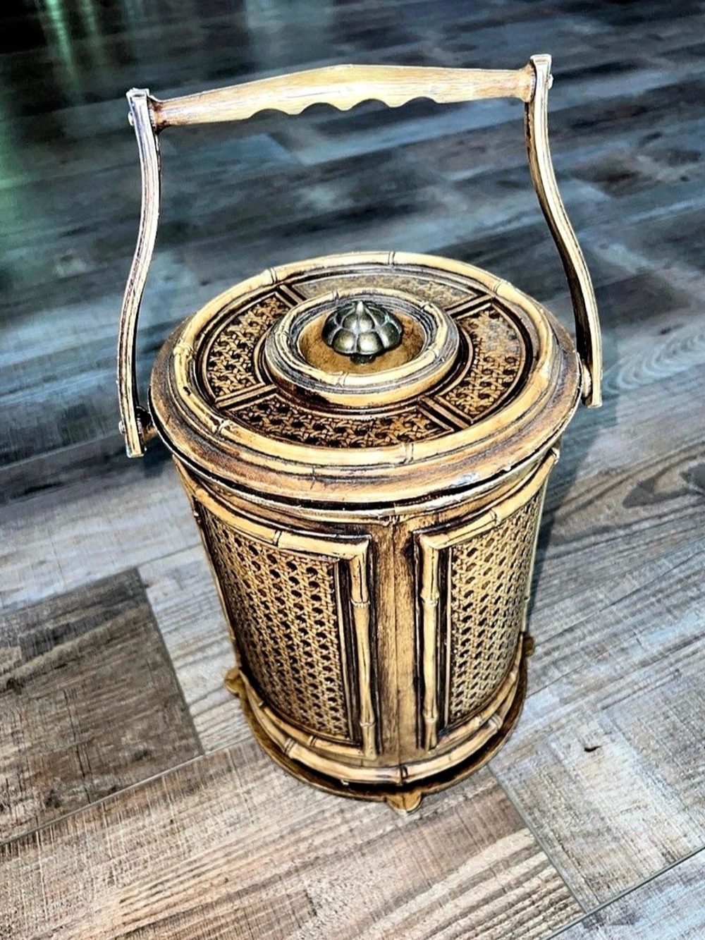 MCM Gold & Brown Decorative Ice Bucket Lidded Container